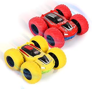 Shayson 2 Pack Friction Car Toys360° Rotation Pull Back Toy Cars, Double Side Inertia Push and Go Cars for kids