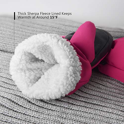 Image of MCTi Kids Mittens Waterproof Winter Ski Warm Sherpa Lined Long Cuff with String