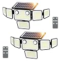 SZPOWER 3000LM Solar Lights Outdoor Waterproof, 6 Heads Solar Flood Lights Outdoor with 2 Motion Sensor, 310 LED Motion Light with Remote Control for Yard Outside House Patio 2 Pack