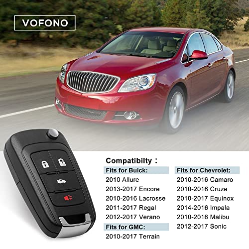VOFONO Keyless Entry Remote Flip Car Key Fob Fits 2010-2017 Chevy Camaro Cruze Equinox Impala Malibu Sonic/GMC Terrain/Buick Encore Allure Lacrosse Regal Verano Replacement OHT01060512 KR55WK50073 - Thumbnail 2