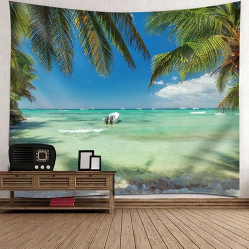 Tenture tissu paysage mer et bateau au tombé impeccable pour grand mur