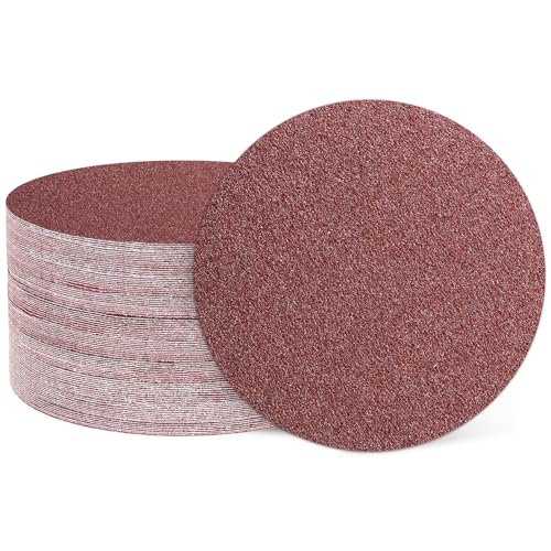 HARFINGTON 50 Pcs 5 Inch Sanding Discs 36 Grit Hook and Loop Sandpaper No-Hole Aluminum Oxide Orbital Sander Sandpaper for Woodworking Automotive Metal Polishing Red
