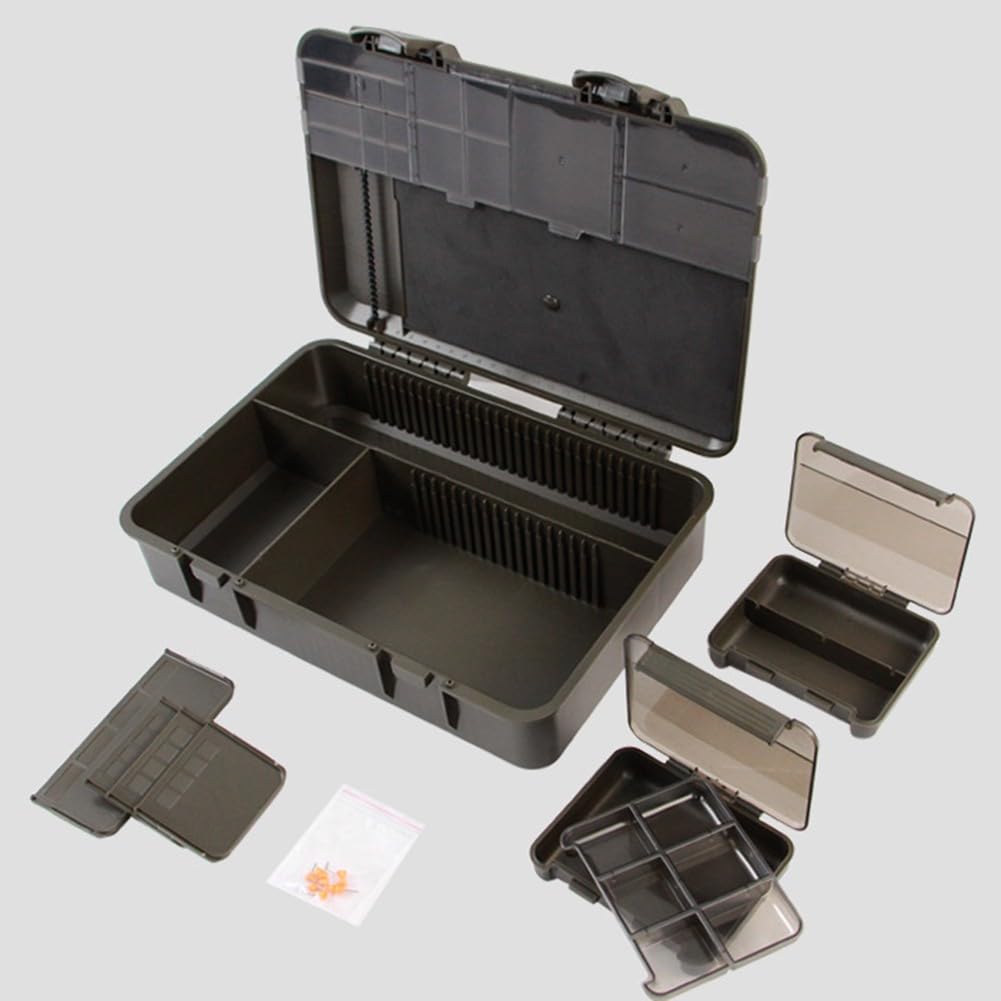 Caja de aparejos de pesca de ABS con escala de medición, caja de almacenamiento de aparejos multicompartimento, para pesca de carpas al aire libre y organización de herramientas