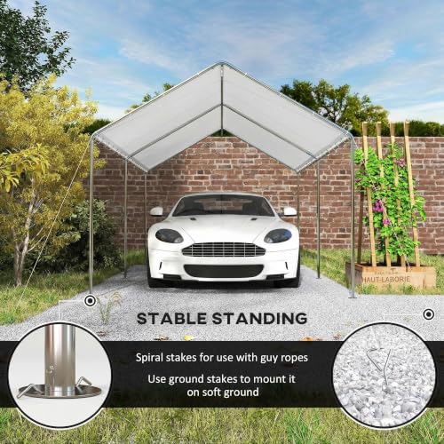 Image of Outsunny 10'x20' Carport Outdoor Heavy Duty Galvanized Car Canopy White