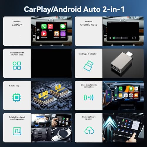 Adaptador CarPlay inalámbrico 2 en 1: olvida los cables con Android Auto Mini Box 5