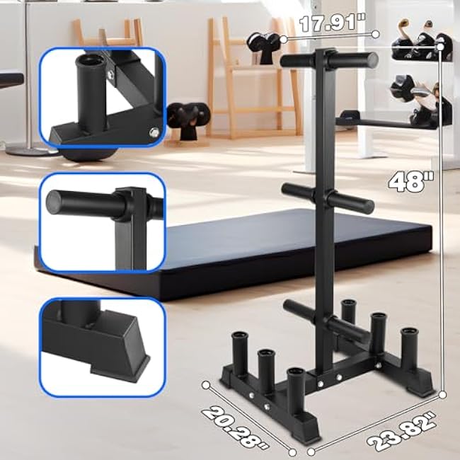 Olympic Weight Plate Rack Plate Trees for Bumper Plate Storage, 2 Inch Weight Plate Tree and Vertical Barbell Holder for Home Gym, 4-Pegs 6-Pegs Olympic Weight Tree, Capable of Holding Up to 880LB