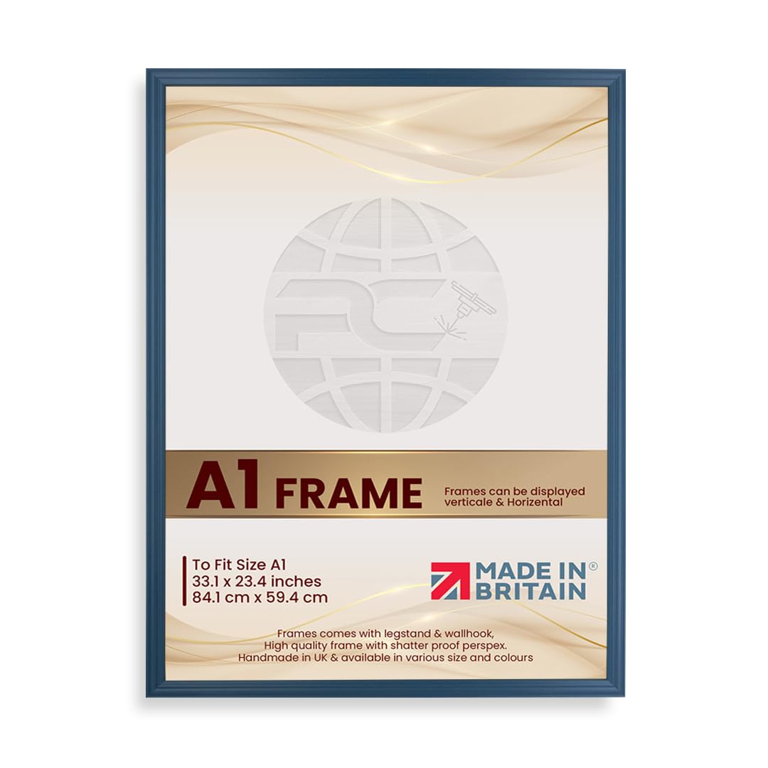 Procut Global Picture Frames A1 Navy Blue - Classic A1 Frames With Safe Perspex Front & Wall Hanging Hooks - Premium Synthetic Wood - Handmade Frames