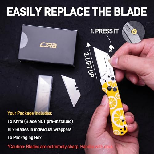 Image of CJRB Boxer Pocket Folding Utility Knife, EDC Knife with 10PCS Total Blades, Small Pocket Knife with G10 Handle for Men Women(J1967 Lemon Yellow)