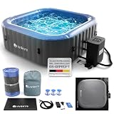 JUSKYS® Whirlpool SpaLuxe – Aufblasbar, Outdoor & Winterfest, 130 Sprudeldüsen, 3000W, PVC, LED-Beleuchtung, Grau/Blau