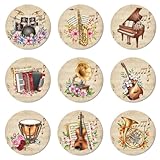 ANATTASOUL Untersetzer Holz Rund, 9 Stück Vintage-Musikinstrument Holzuntersetzer Wiederverwendbare Untersetzer Gläser, Tasse Coaster Mat für Zuhause Büro und Bar Tischdeko Sommer