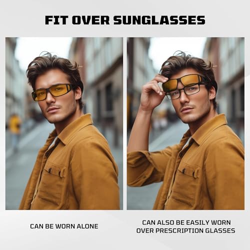 Night Driving Glasses for Men Women, Night Vision Glasses Fit Over Glasses Sunglasses Anti Glare Polarized HD3