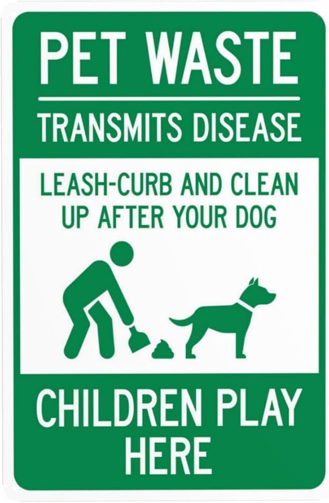 Pet Waste Leash Curb And Clean Up After Your Dog Children Play Here Warning Sign No Dog Poop Security Metal Signs For Business Home Street Wall Safety Caution Decor Gift For Women Men 8x12 Inch