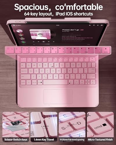 Image of Intermerge for iPad Air 11 inch Case with Keyboard Transparent(M4 /M3 /M2, 2026 /2025 /2024) & Air 5 /4 Gen, 360 Rotating Multi-Touch Trackpad, 7-Color Backlit Keyboard, Pencil Holder - Pink