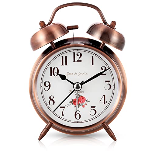 Super Loud Alarm Clock for Heavy Sleepers,4 inches Twin Bell Alarm Clock with Backlight,Battery Operated,Silent Non Ticking,for Kids,Adults,Bedrooms,Retro Decor Desk Analog Clocks. (Copper Red)