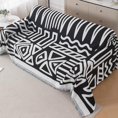 HOKIPO Urban Tribe Chenille Sofa Cover 3 Seater Throw, Black