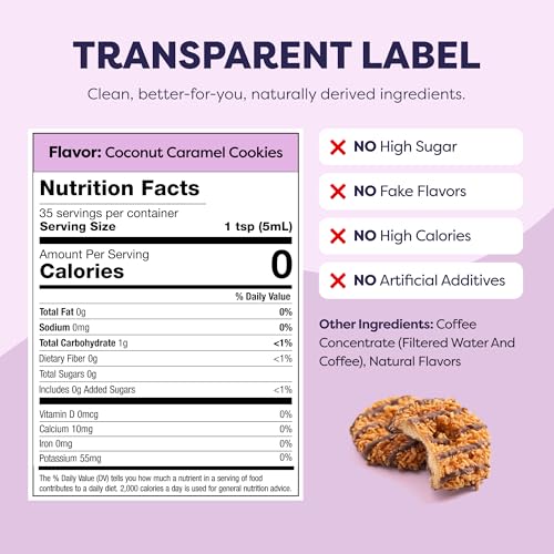 Image of Javvy Cold Brew Coffee Concentrate Instant Coffee, Coconut Caramel Cookie | 100% Real Coffee, 0g Sugar, No Artificial Flavors, 60-80mg Caffeine per Serving, Gluten Free, Makes Hot or Iced Coffee