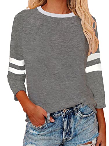 Womens 3/4 Sleeve Fashion Crewneck Tops Color Block Blouse Casual Loose Comfy Shirt