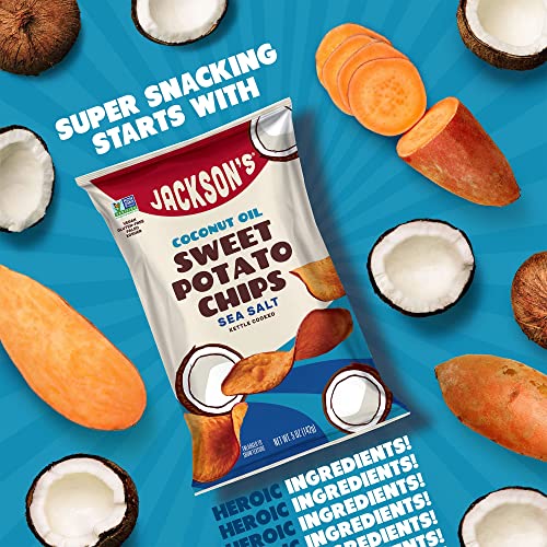 Jackson’s Sweet Potato Kettle Chips With Sea Salt Made With Premium Coconut Oil (5 Oz, Pack Of 7) - Allergen-Friendly, Gluten Free, Peanut Free, Vegan, Paleo Friendly - Shark Tank Product #TOP1