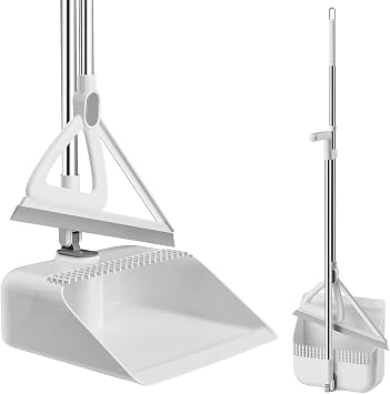 Household Broom with Dustpan, Squeegee Broom for Floor, Aluminum Handle for Floor, Glass, and Tile White M1