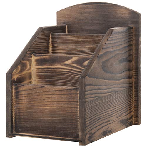 Mygift Burnt Solid Wood Tv Remote Control Holder With 3 Compartments, Media Storage Organizer Caddy, Office Desktop Supplies Rack #TOP4