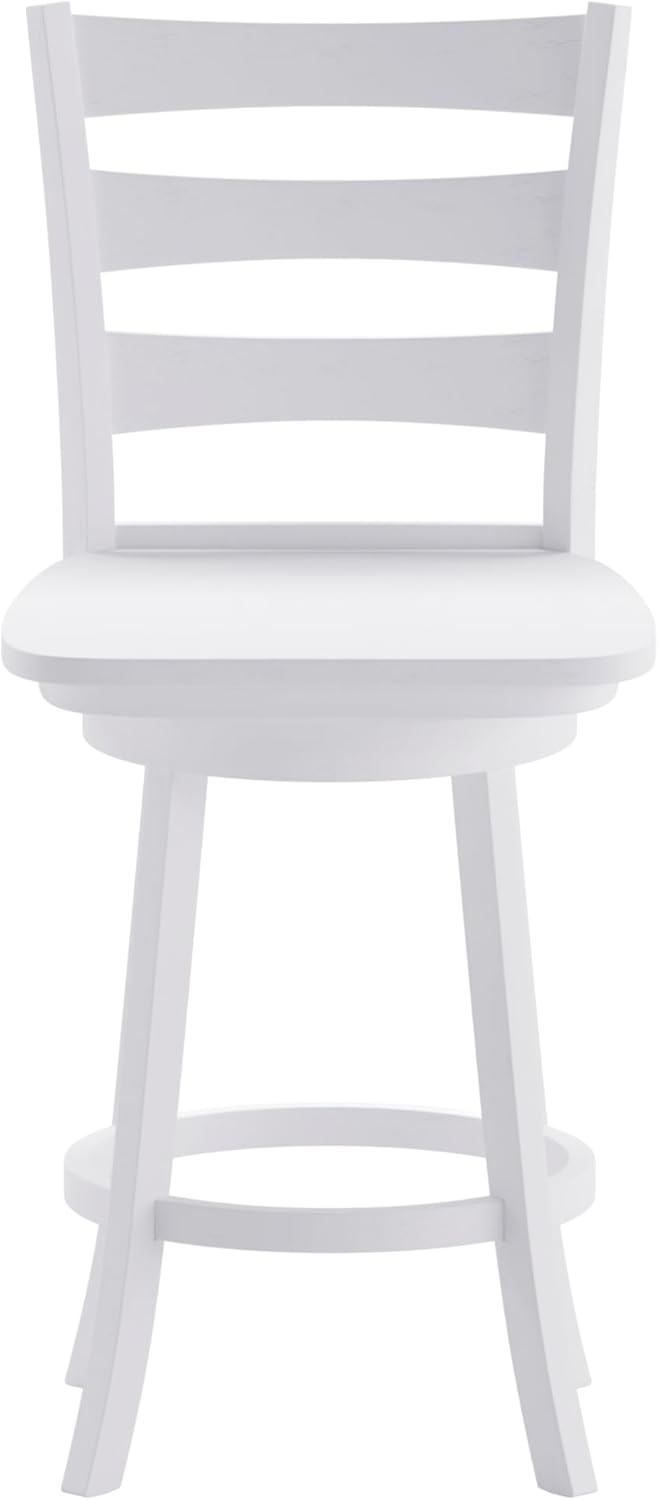 Merrick Lane Therus Commercial Grade Ladderback Swivel Counter Stool - Antique White Wash Finish - 24" H Solid Wood Seat - 360° Swivel - Footrest