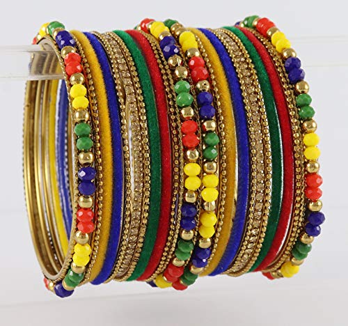 Image of NMII Metal with Zircon Gemstone, Pearls and Beads Studded Glossy Finished Bangle Set For Women and Girls