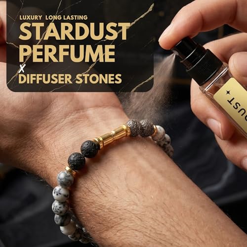 Image of 5 Senses Co. Luxury Starlight Bracelet Gift Set Combo for Men | Gift for Father, Brother, Boyfriend, Friend, Birthday | Certified Natural Stone Crystals Bracelet with Metallic Inserts & Long Lasting Luxurious Stardust Perfume | Birthday Card