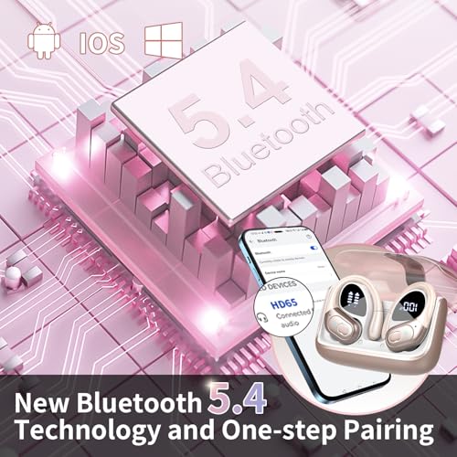Aptkdoe Auriculares Inalámbricos Deportivos, Auriculares Bluetooth 5.4 con App Inteligente y ENC Mic, 75H Cascos Inalambricos con Pantalla LED Digital, IP7 Impermeable Cascos para Gym y Running, Rosa 7