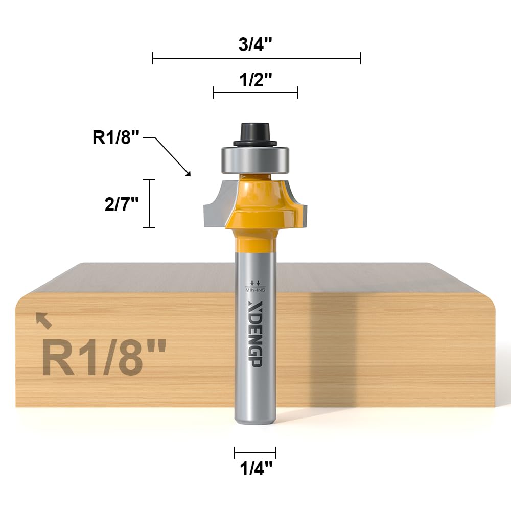 Roundover Router Bit 1/4 Shank, 1/8" Radius Round Over Router Bits, Router Bits Round Over for Edging Forming Rounding Woodworking Cutter