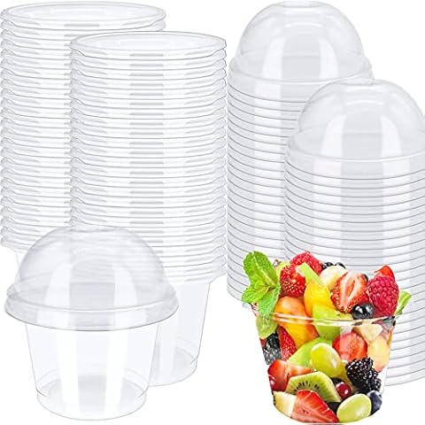 50 Pcs 8oz Clear Plastic Cup with Dome Hole Lids,Disposable Ice Cream Cups,Take away Food Containers Bowls for Dessert,Salad,Fast Food,Fruit,Drink Cover