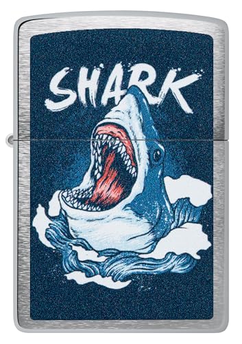 Encendedor Zippo con diseño tiburón y acabado cromado miniatura 2