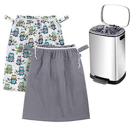 Image of Teamoy 2 Pack Pail Liner for Cloth Diapers, Reusable Diaper Pail Bag with Elastic Band and Drawstring, Fits for 13.2 Gallon Trash Can and Diaper Pails, Owls + Gray