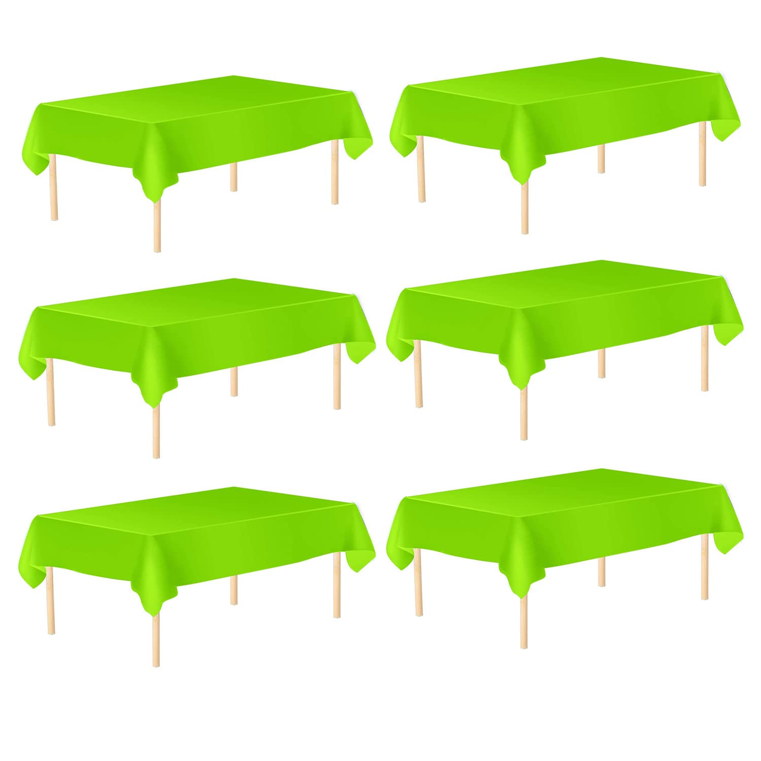 WedDecor 54 x 108 Inch 6 Pack Rectangle Plastic Table Cloth, Waterproof Disposable Table Cover For Indoor and Outdoor Use, For Parties, Birthdays, Picnic, Banquet, Apple Green