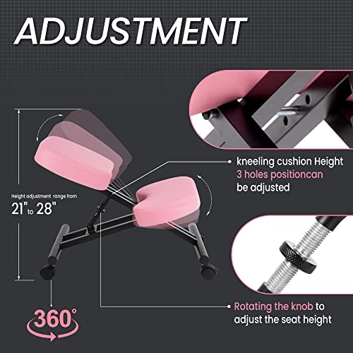 Vigosit Ergonomic Kneeling Chair, Office Kneeling Chair With Thick Memory Foam Cushions, Adjustable Kneeling Chair With Brake Gliding Casters For Office And Home (Pink) #TOP7