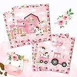 Farm Animals Napkins-40Pcs Pink Cow Party Decorations for Girls Barnyard Farm Animals Themed Disposa