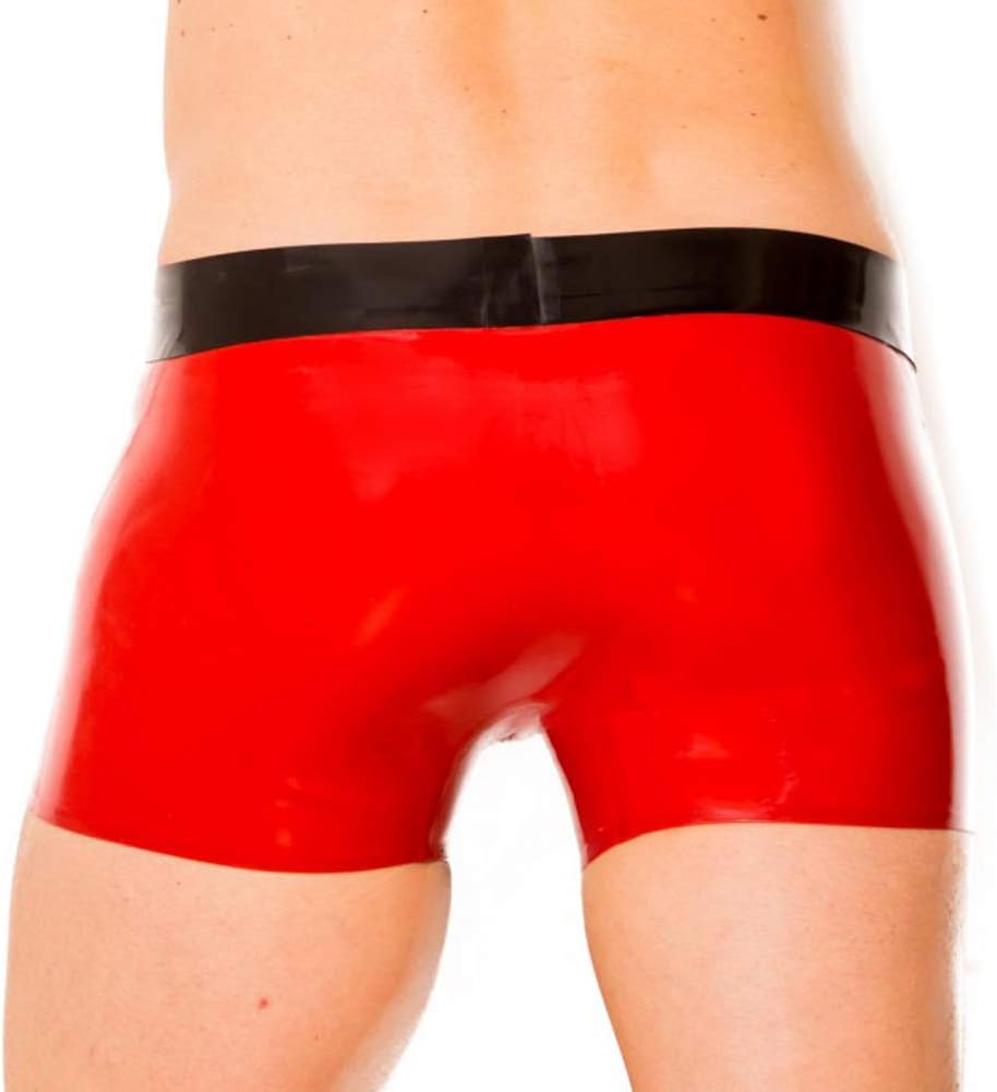 Latex Panties Mens Underwear Latex Rubber Low Cut Boxer Shorts Black Trim Brief