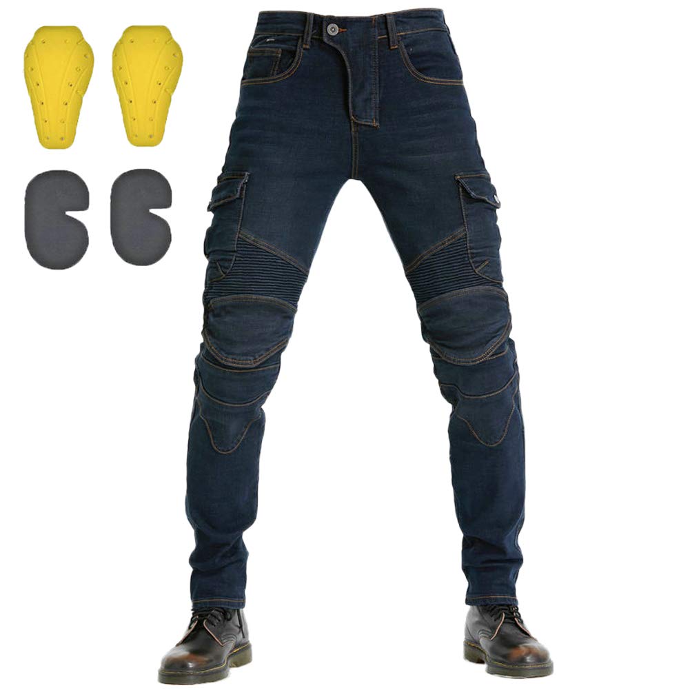 GuoCu Męskie spodnie jeansowe motocyklowe, ochrona podszewki, spodnie cargo z 2 parami ochraniaczy, odporne na upadki, spodnie jeansowe, spodnie kowbojskie ze stretchem, proste dopasowanie dżinsy dla motocyklistów