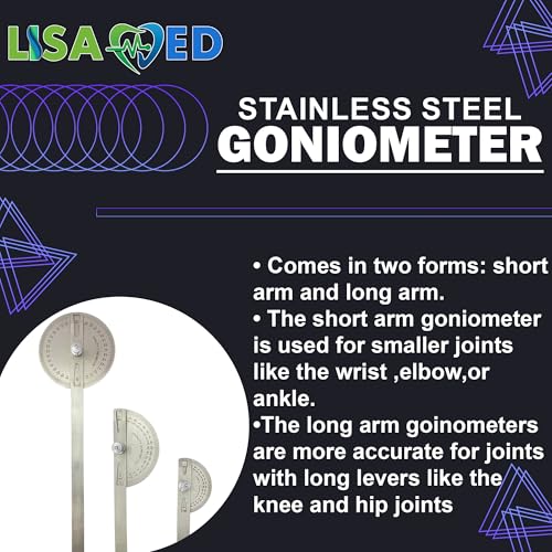 Image of Goniometer Degree Protector Angle Finder Arm Rule professional Measurement Scale | Stainless Steel Metal Set of 3 (Small, Medium, Large)