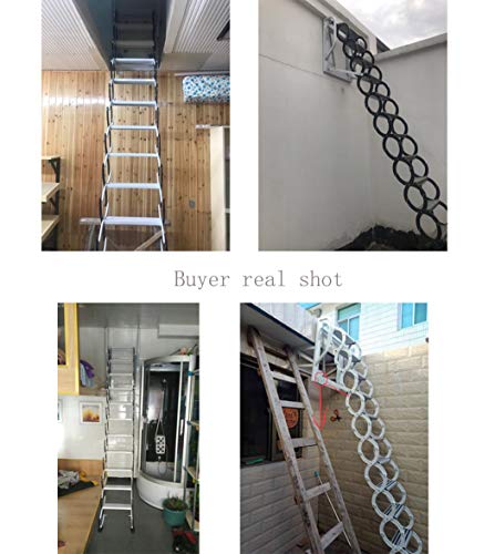 Heavy Duty Steel Metal Loft Wall Ladder Stairs Attic Household Pull Down Thick Folding Ladder Factory (Carbon Steel 2.5-3M,Black White)