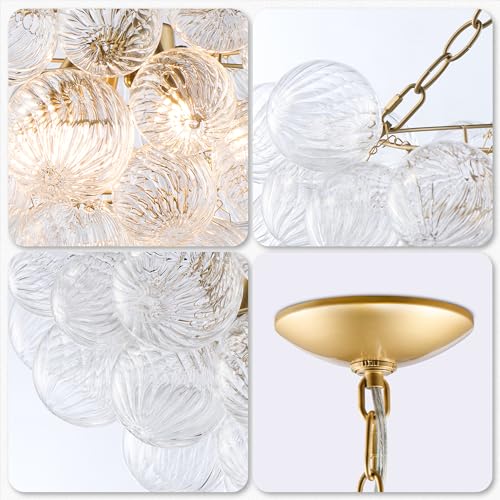 Longree LR1506-24D*18H Nordic Bubble Ball Swirled Glass Chandelier, Dia 24 Inch Gild Gold And Clear Blown Glass Small Pendant Light Fixture For Bedroom Study Restaurant thumb #4