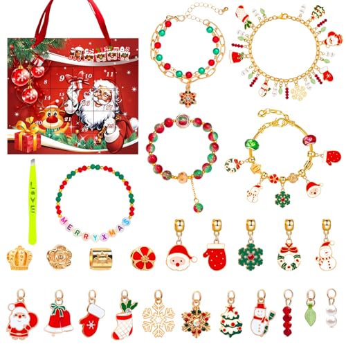 Calendario Adviento 2024 Kinder Niñas,Calendario de Adviento Kit Joyas con 24 Sorpresas Cuenta regresiva de Navidad,DIY Pulsera Collar Calendario Adviento Regalo Niña 6 7 8 9 10 11 12 Años