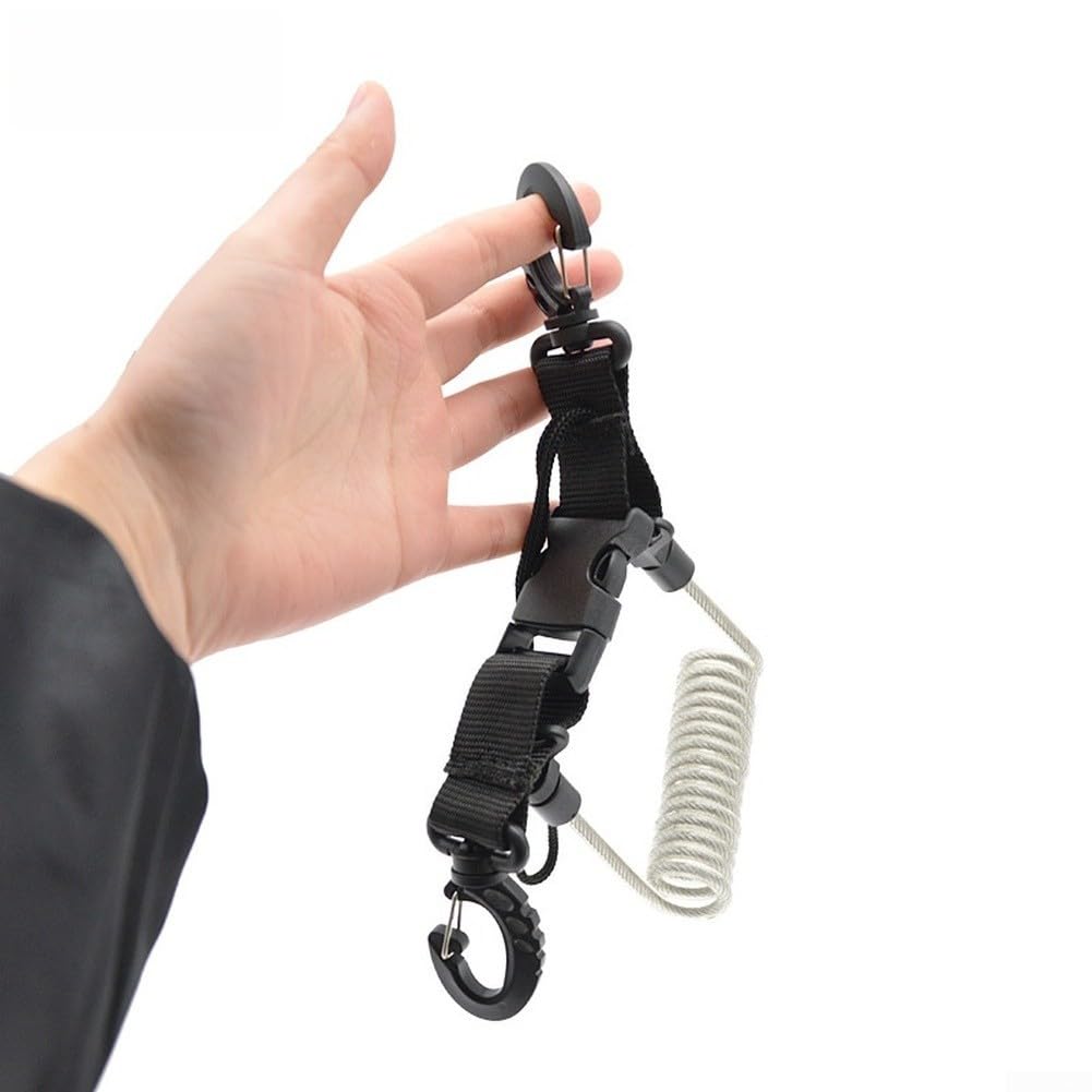 Cordino per fotocamera subacquea, elastico da 1,1 m per filo a molla in acciaio inox rivestito in TPU, con fibbia a sgancio rapido, sicuro laccio anti-smarrimento per attrezzatura subacquea e