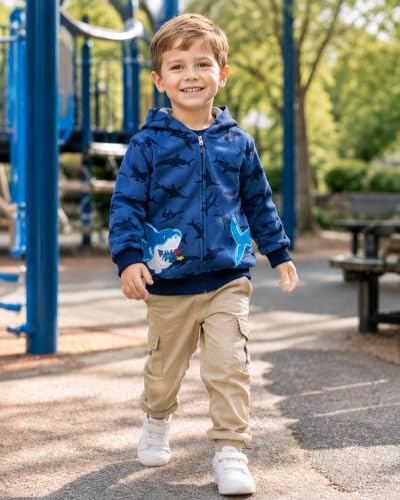 Image of Popshion Boys Toddler Cartoon Dinosaur Hoodies Jacket Cool Long Sleeve Zipper Hooded Sport Sweatshirt Coat for Kids 1-7 Years