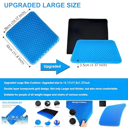 Image of Devera Gel Seat Cushion for Office Chair & Car Driver, Honeycomb Silicone Gel Cooling Seat Cushion, Breathable Pressure Relief Sitting Cushion, Black 36x30x3.5cm (Rectangular)