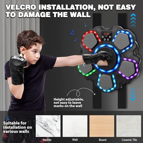 Image of Music Boxing Machine Sport Toys for Kids and Adults,Wall Mounted Bluetooth Smart Punching Target,Training Pad Toy with Boxing Glove,Ideas Toys for Boys Girls Kids 3 4 5 6 7 8 9 10 11 12+ Years Old
