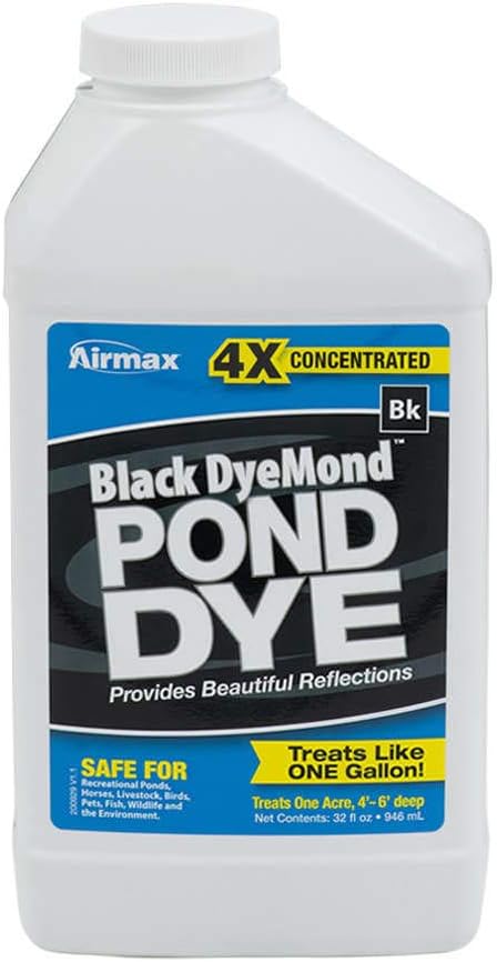 Black DyeMond Pond Dye 4X Concentrate for Outdoor Ponds & Lakes, Natural Pond Color& Beauty Enhancer, Swimming Safe Water Colorant, Easy Liquid Application, 1 Quart