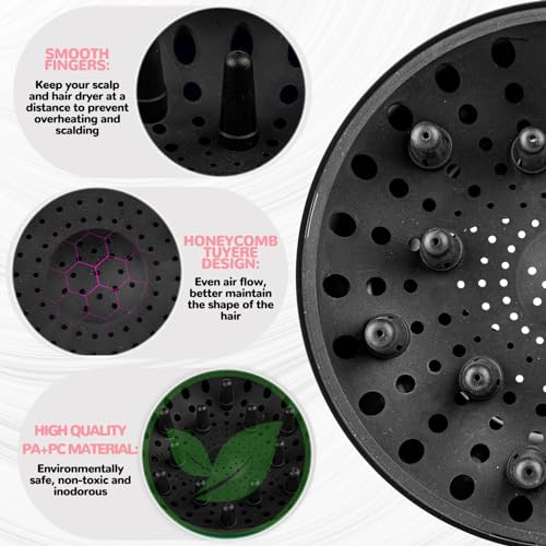 YUNAI Universal Hair Diffuser, Adjustable Attachment, Fits Most Kinds of Blow Dryer, Diameter 4.3cm to 6.5cm Prefer, Professional Salon Frizz-free Fast Blow Drying Diffuser for Curly Hair.(Black) - Image 4