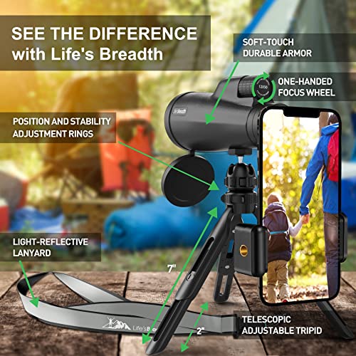 12X56 Monocular Telescope With Smartphone Adapter And Upgraded Tripod, Hd Handheld Telescope - High Powered Monocular Scope For Adults - Birdwatching - Gifts For Men Him Dad Husband Boyfriend (Black) #TOP1
