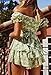 Fixmatti Women Summer Off Shoulder Romper Floral Print Ruffle Layer Boho Mini Short Chiffon Jumpsuit Green L