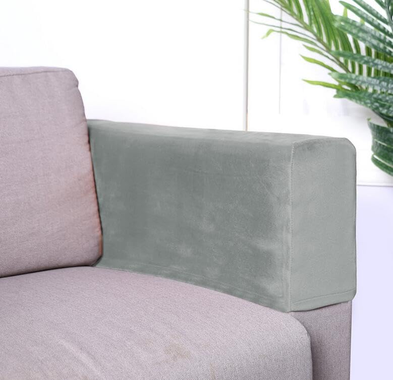 BADASS SHARKS 2Pcs Armrest Covers Universal Armchair Covers Non-Slip Sofa Armrest Protector Velvet Soft Warm Couch Arm Rest Covers Thickened (Light Grey)